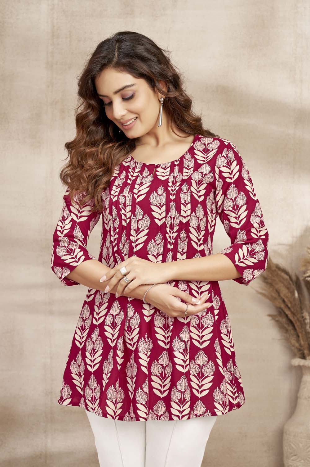 Maroon Leaf Printed Top
