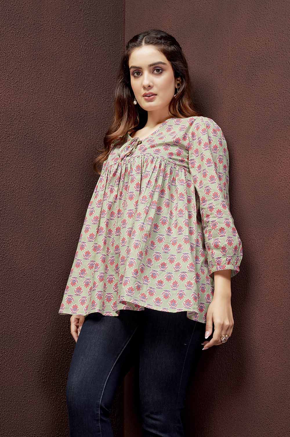 Green Floral Top