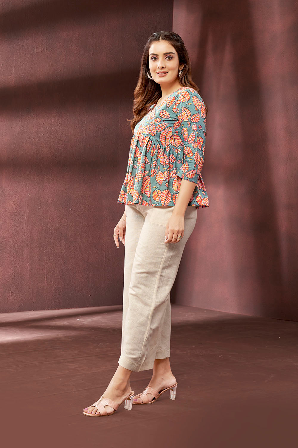 Blue Floral Peplum Top