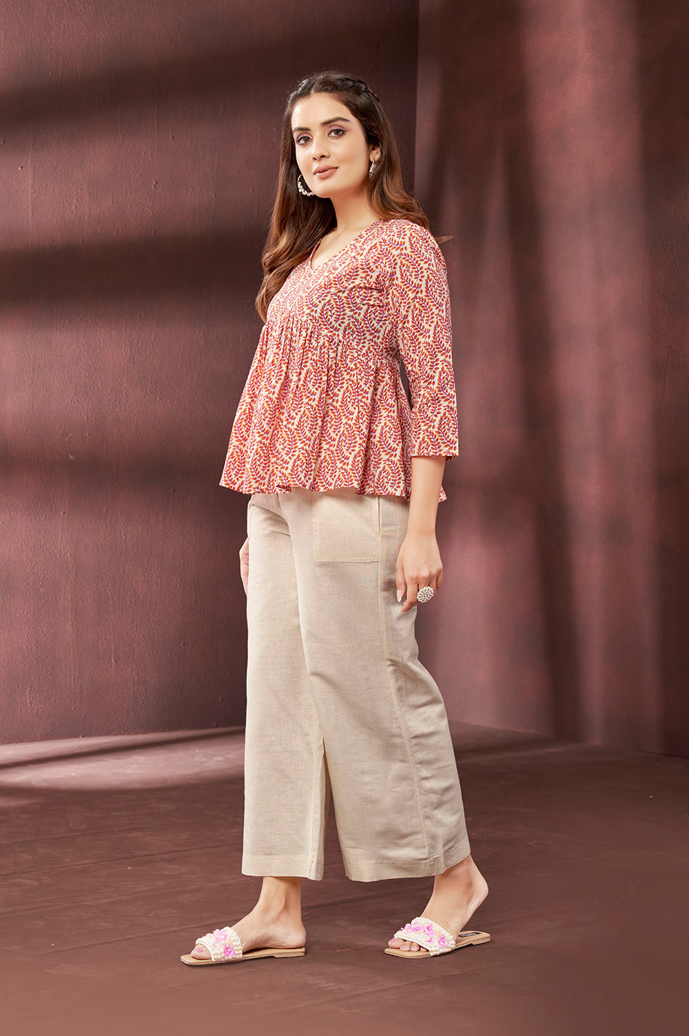 White and Red Floral Peplum Top