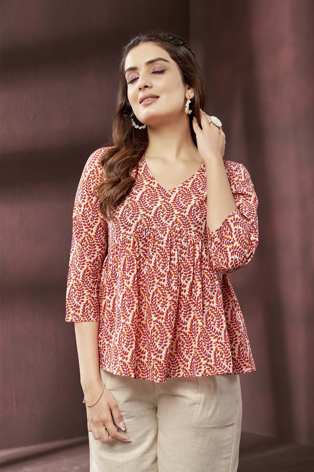 White and Red Floral Peplum Top