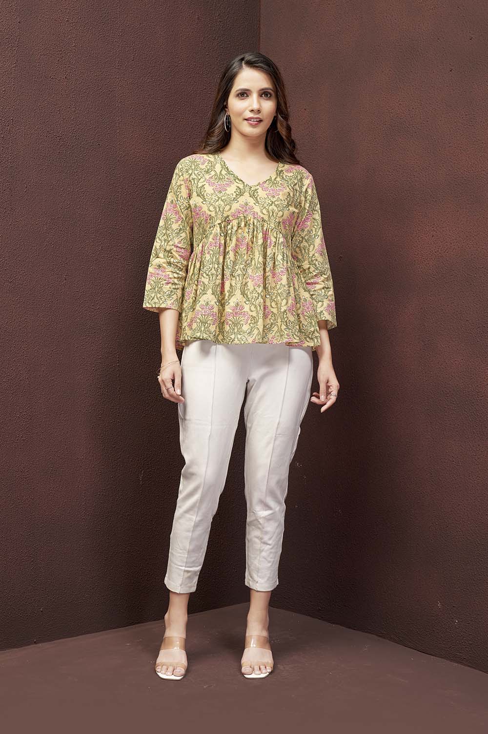 Yellow Floral Peplum Top
