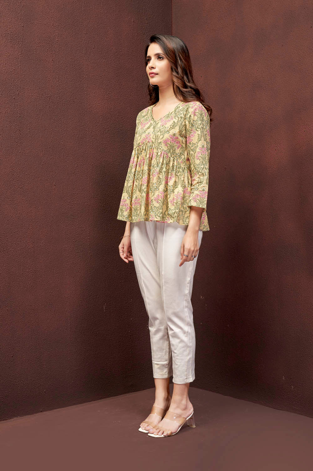 Yellow Floral Peplum Top