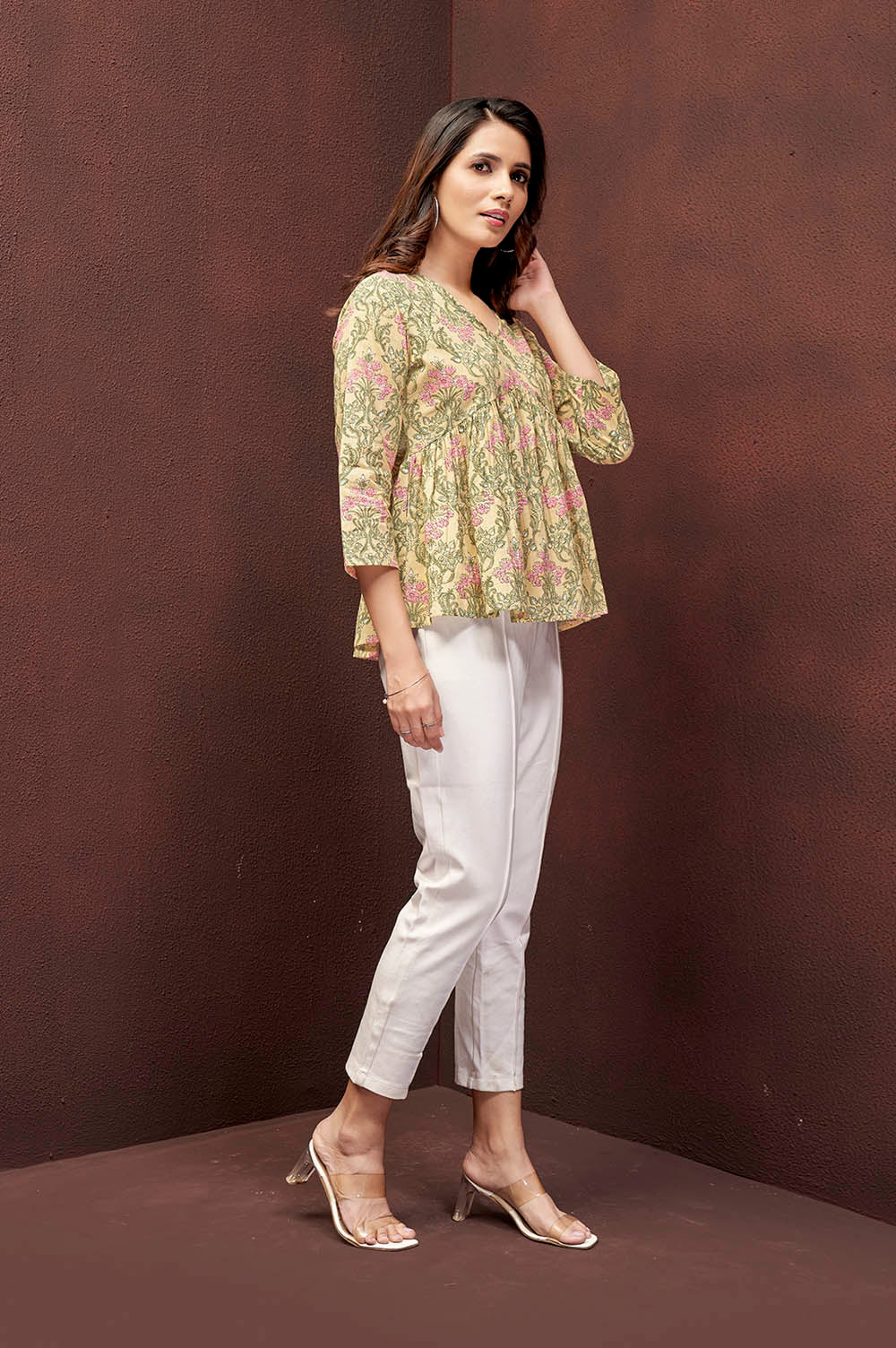 Yellow Floral Peplum Top