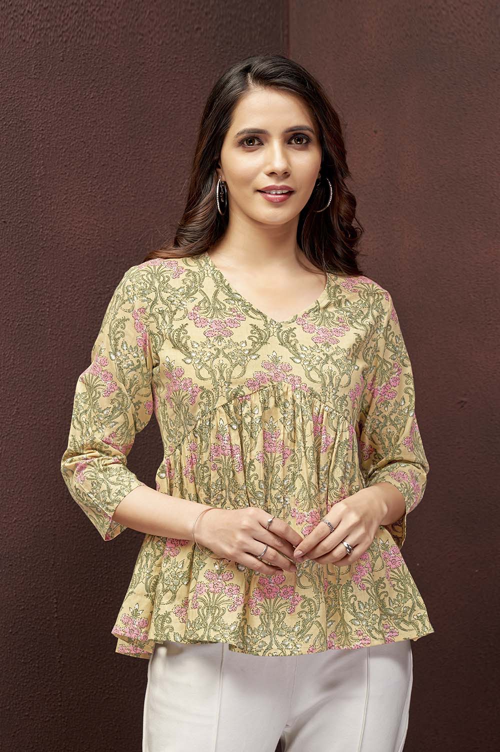 Yellow Floral Peplum Top