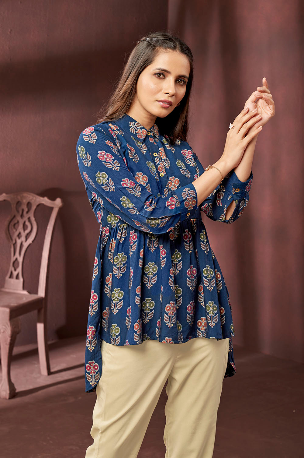 Royal Blue Floral Printed Top