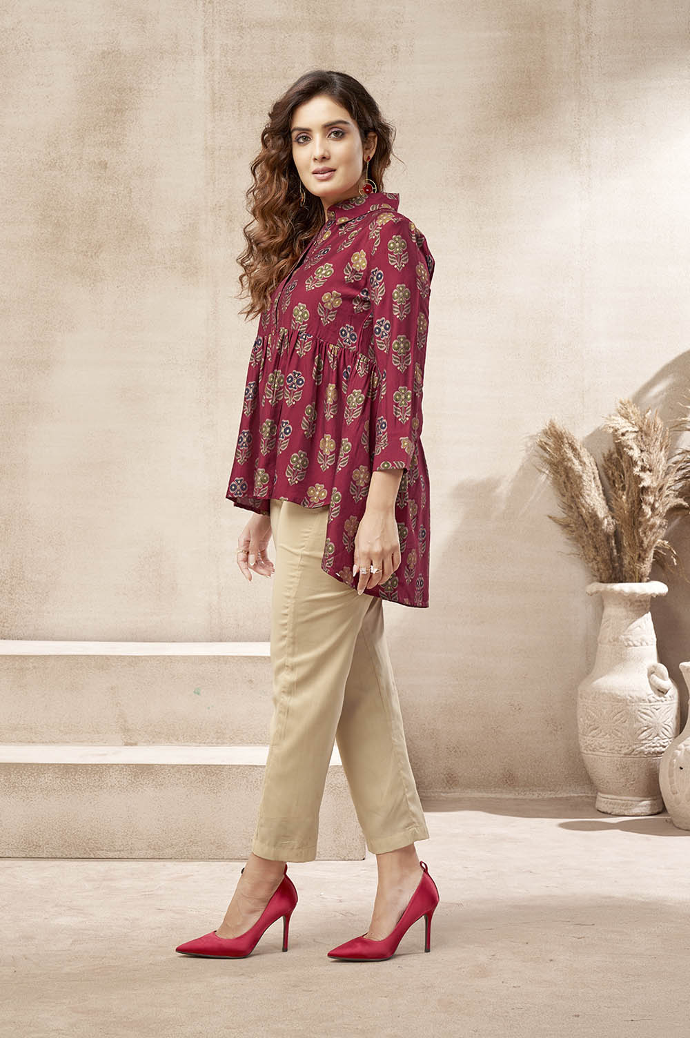 Vibrant Red Floral Print Top
