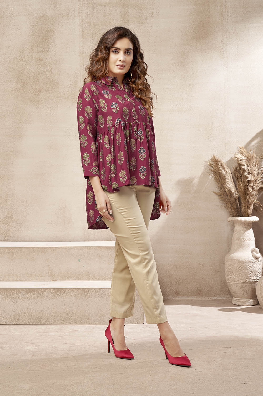 Vibrant Red Floral Print Top