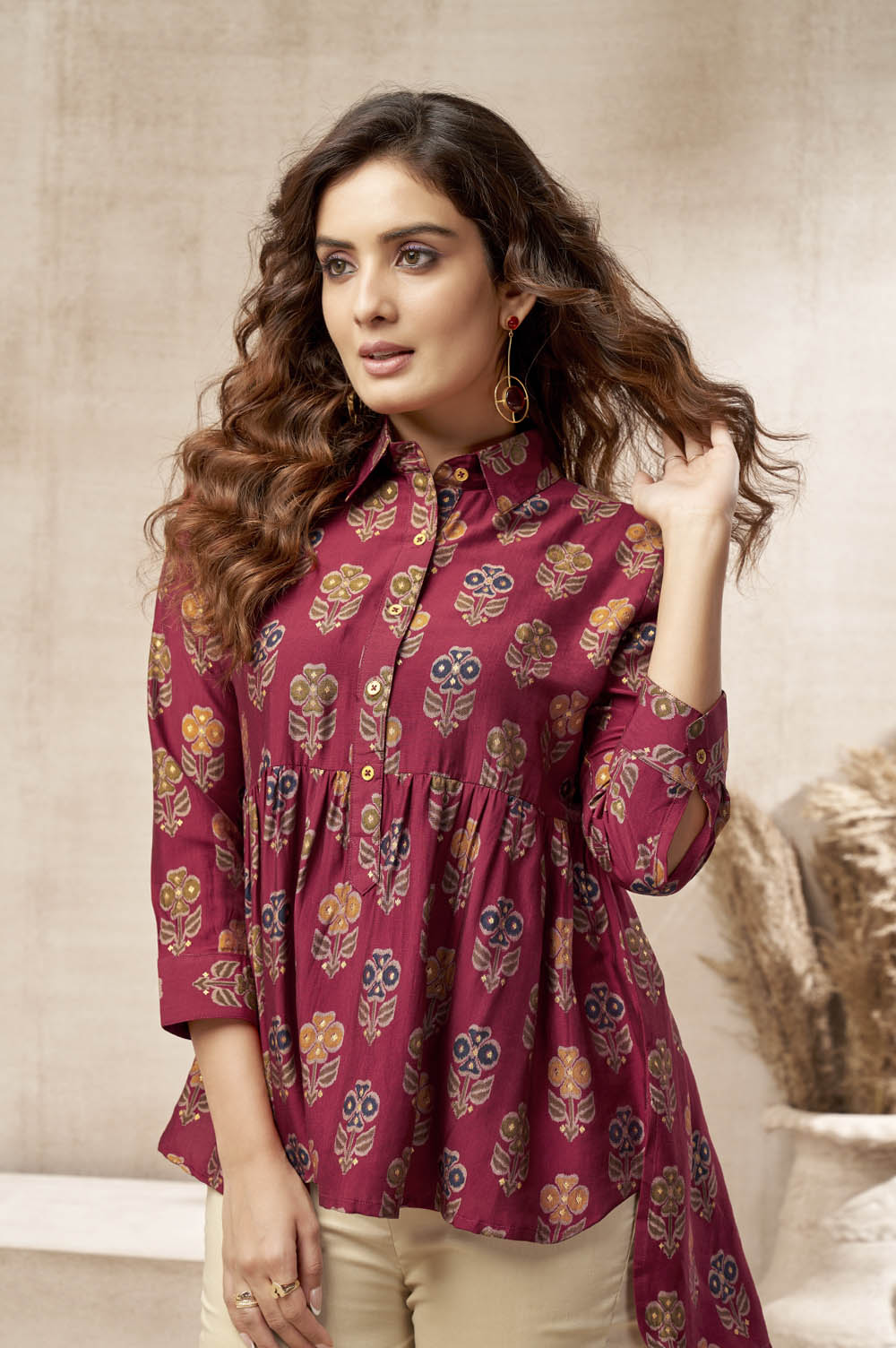 Vibrant Red Floral Print Top