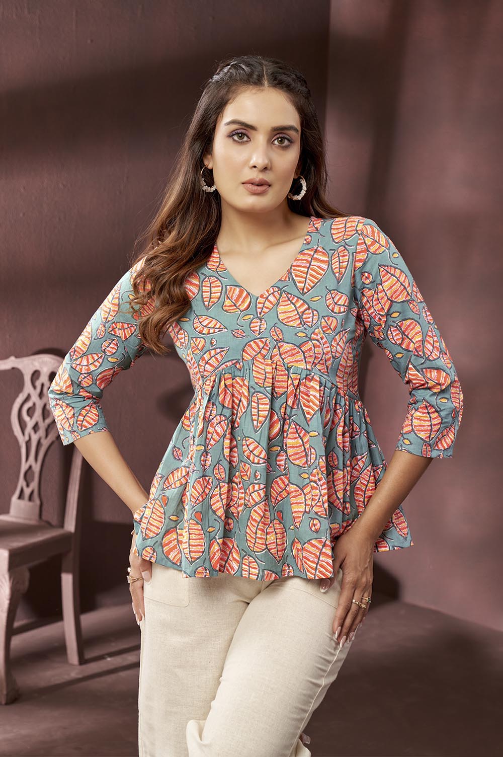 Blue Floral Peplum Top