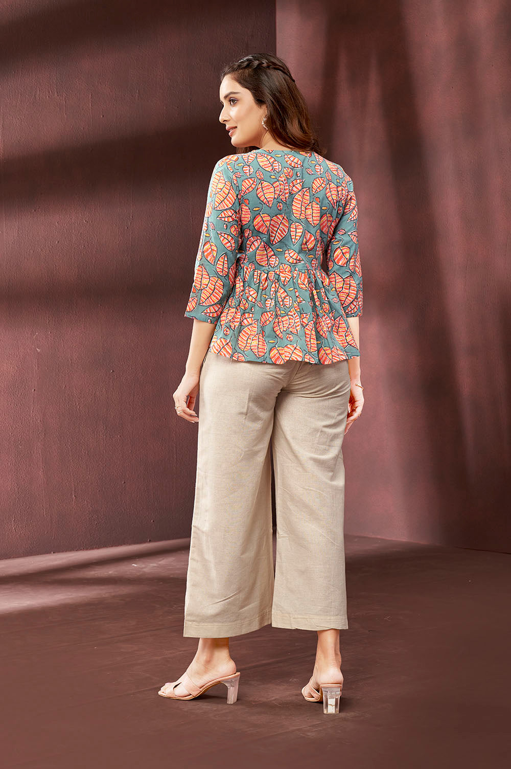 Blue Floral Peplum Top