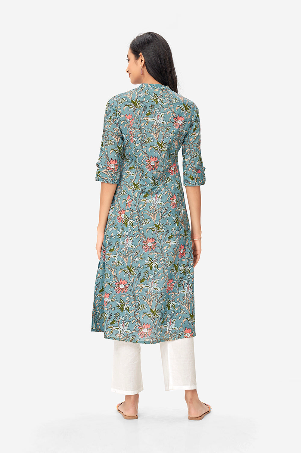 Iceberg Blue Floral Cotton Shirt Kurta