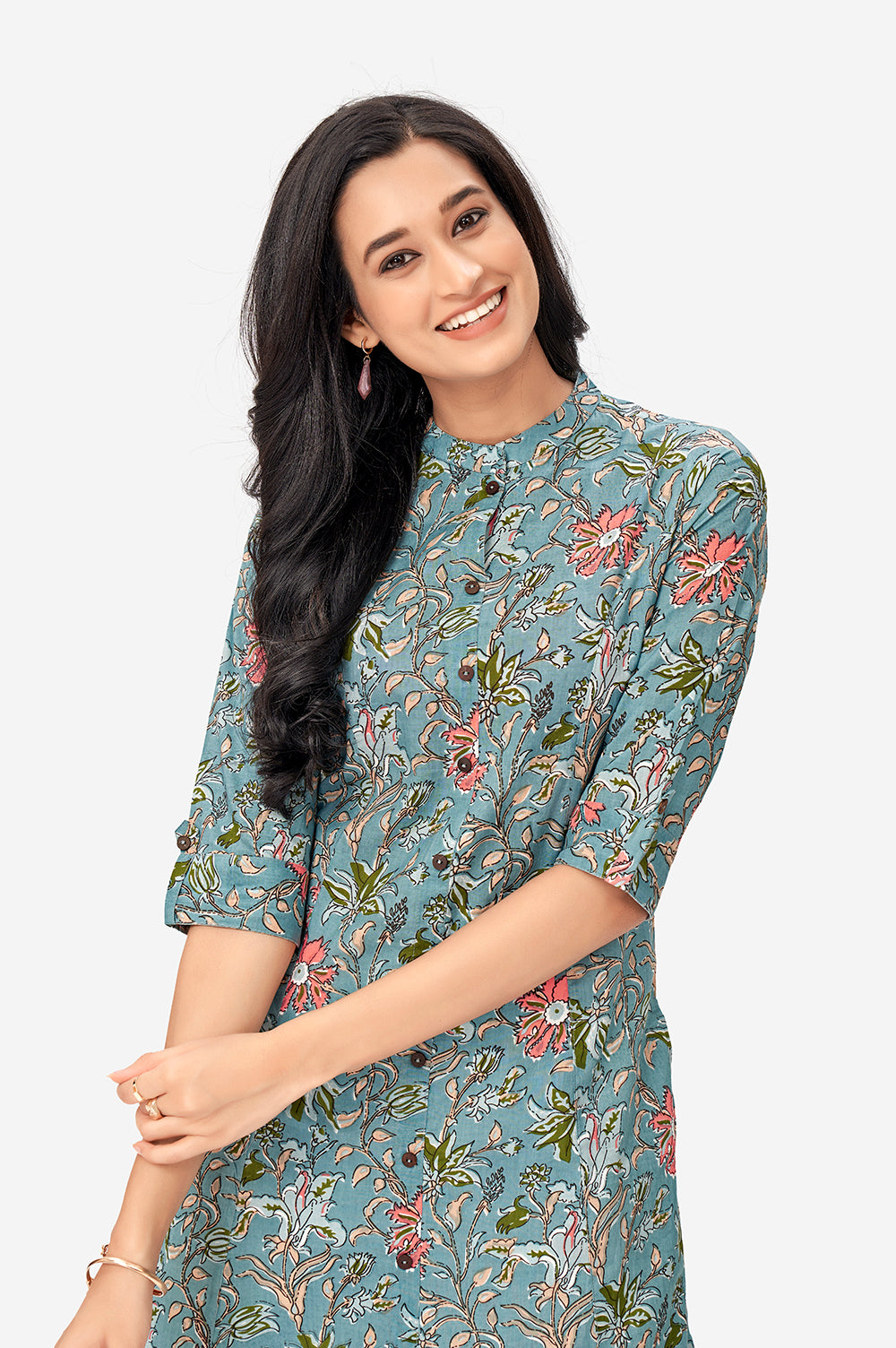 Iceberg Blue Floral Cotton Shirt Kurta