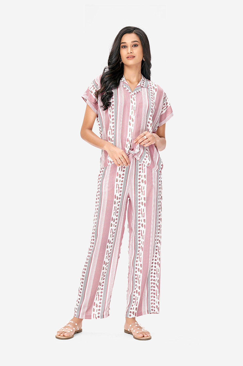 Pink and White Aztec Print Polyster Co-Ord Set
