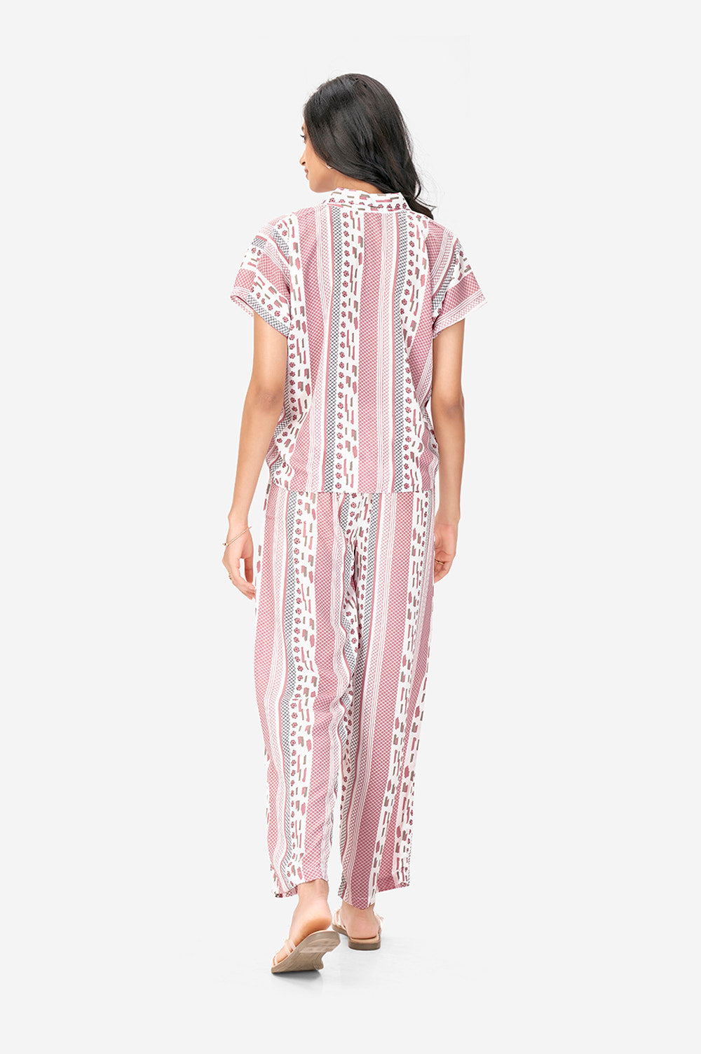 Pink and White Aztec Print Polyster Co-Ord Set