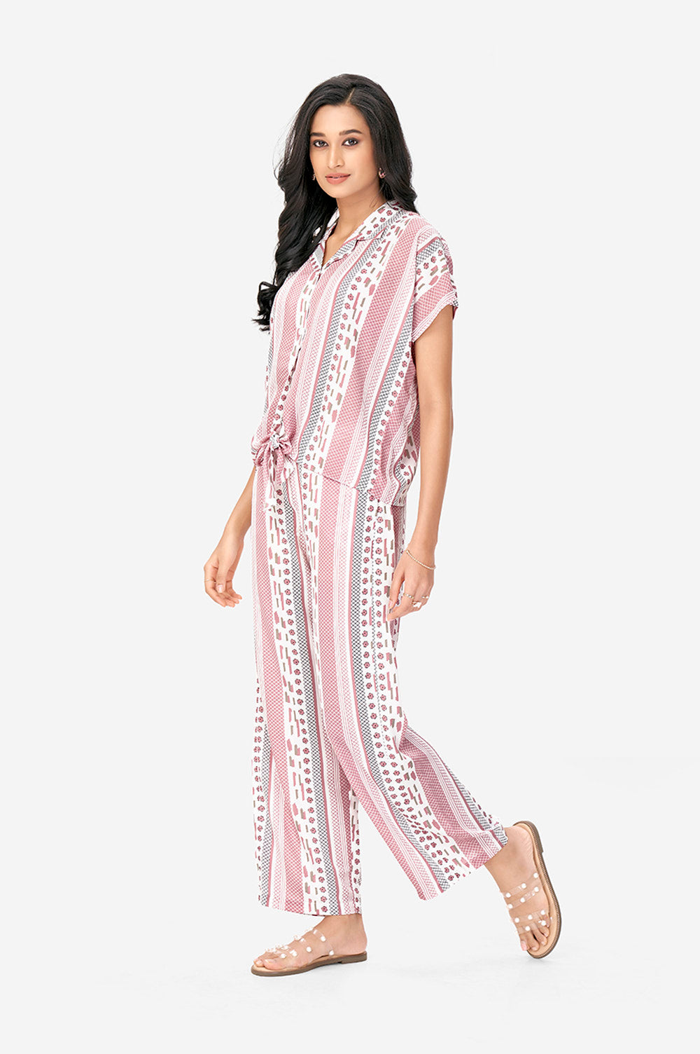 Pink and White Aztec Print Polyster Co-Ord Set