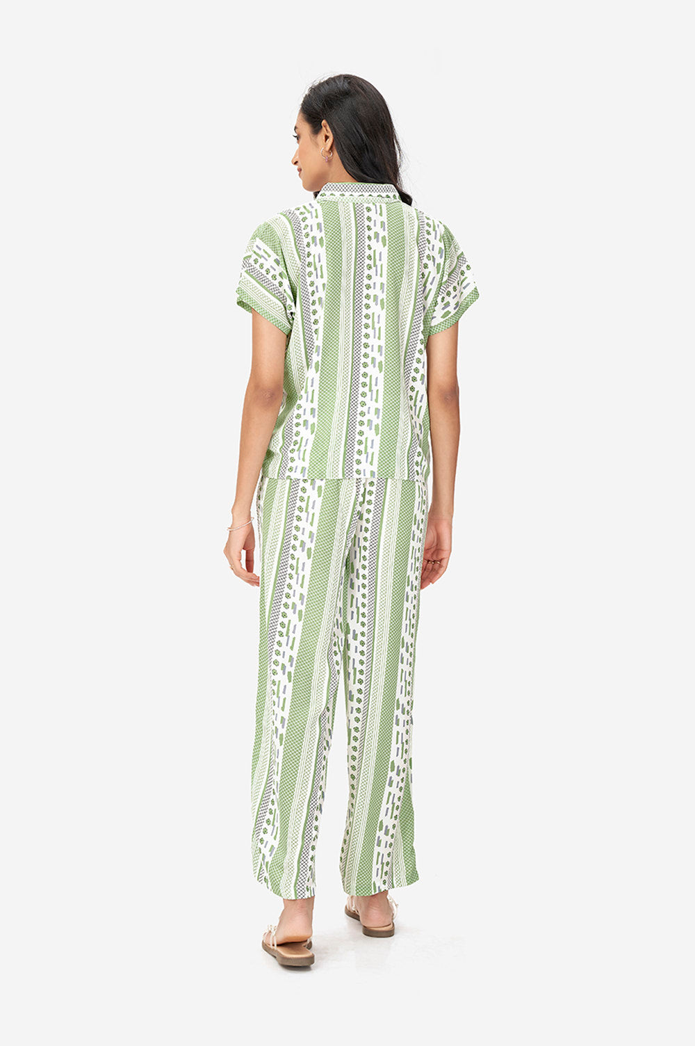 Green and White Aztec Print Polyster Co-Ord Set