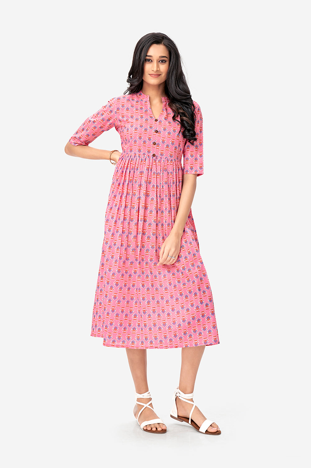 Baby Pink Lotus Floral Maxi Tunic