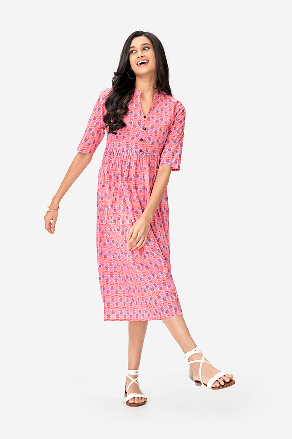 Baby Pink Lotus Floral Maxi Tunic