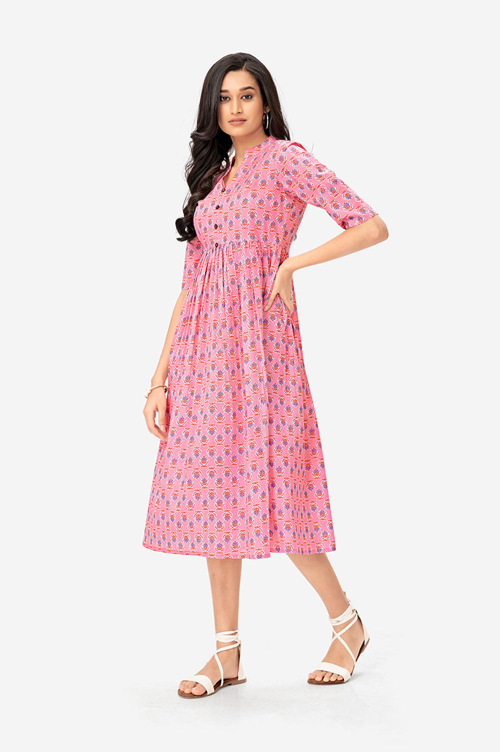 Baby Pink Lotus Floral Maxi Tunic