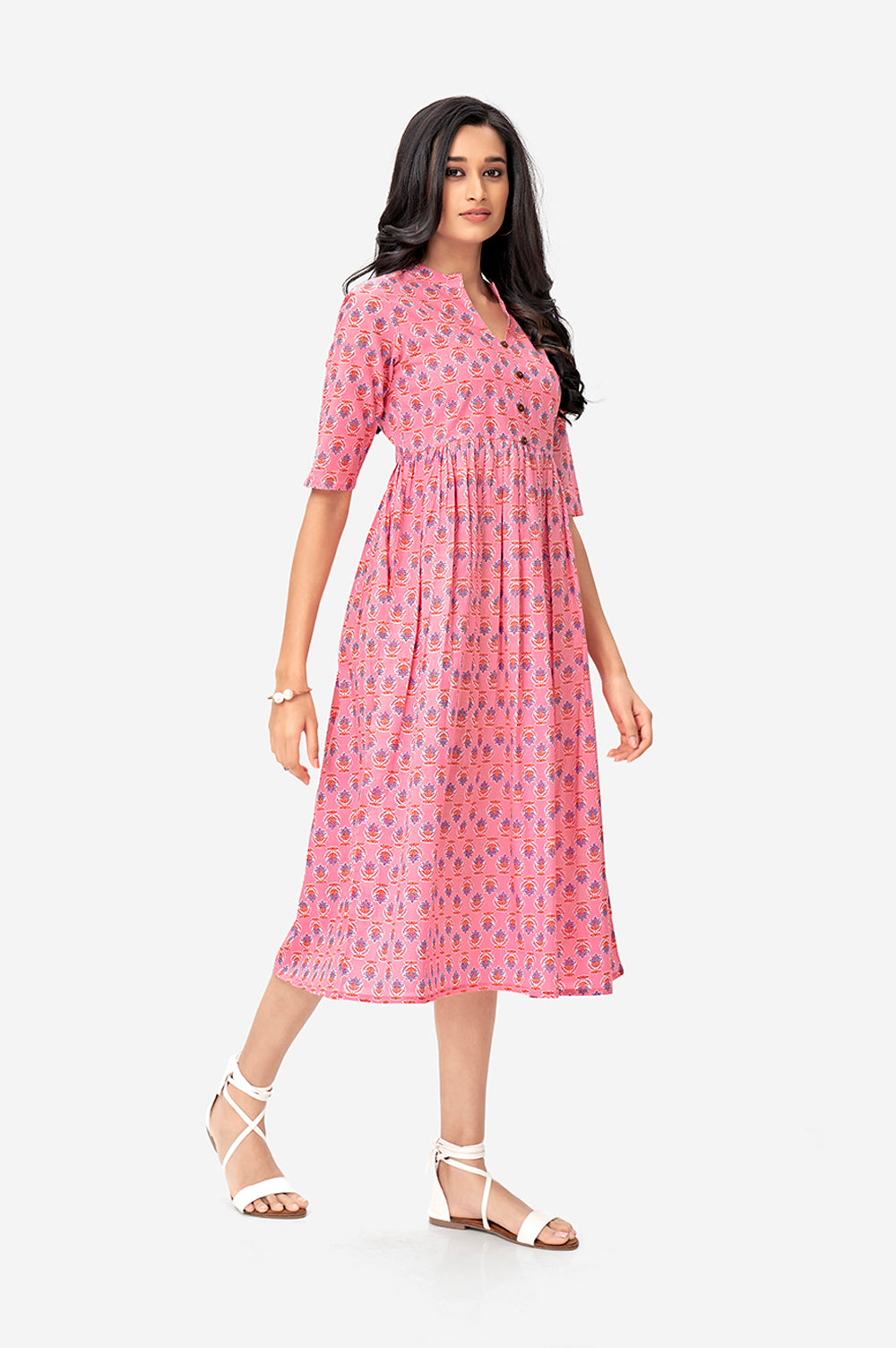 Baby Pink Lotus Floral Maxi Tunic
