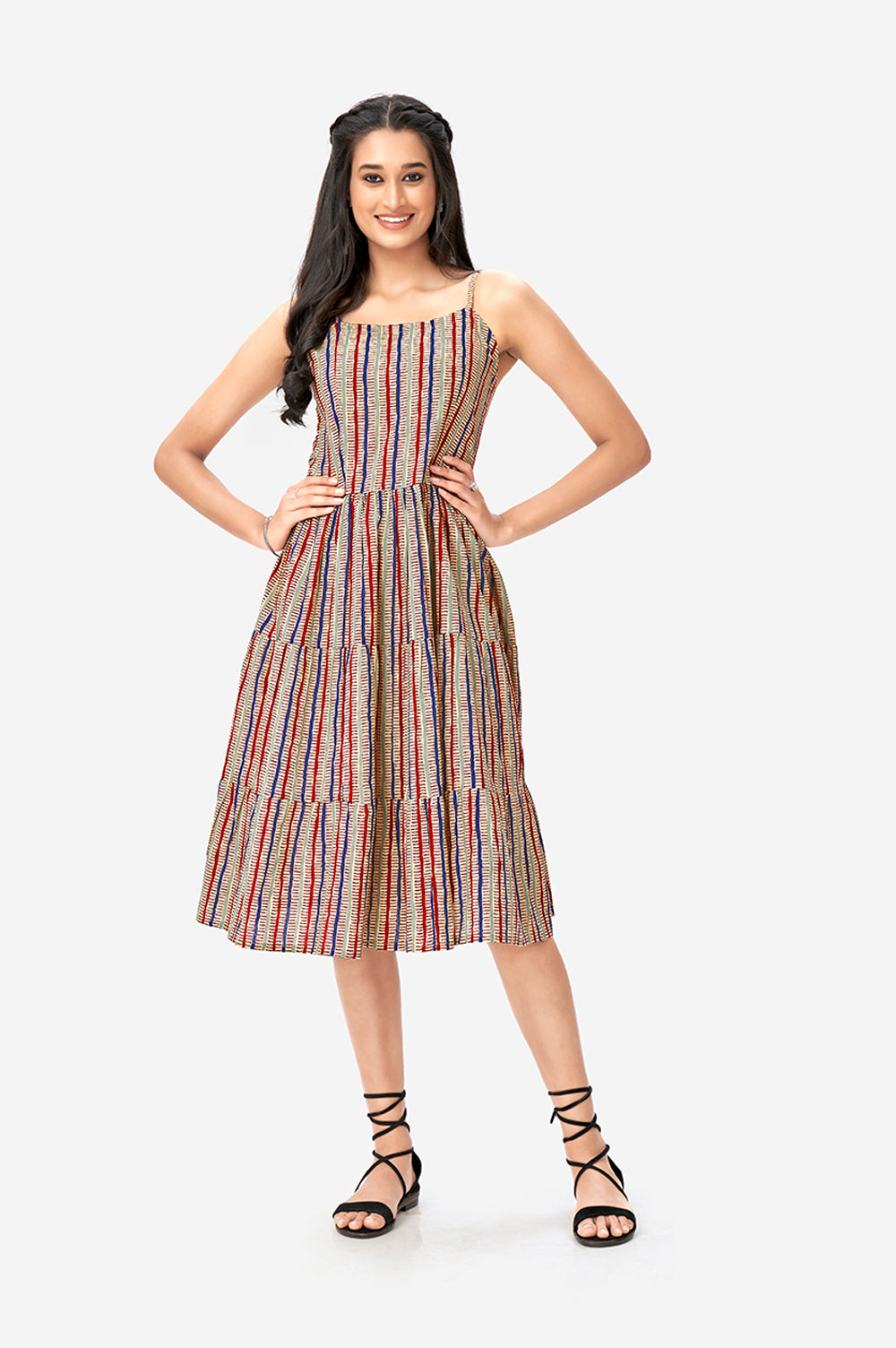 Vertically Aztec Print Multicolor Maxi Dress