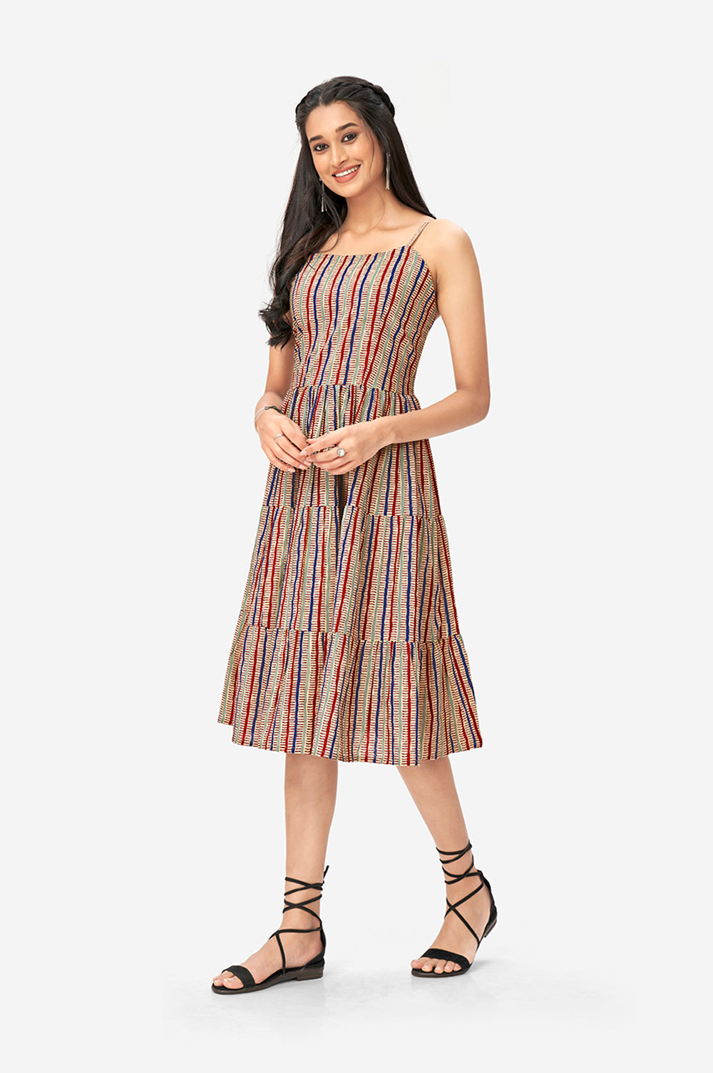 Vertically Aztec Print Multicolor Maxi Dress