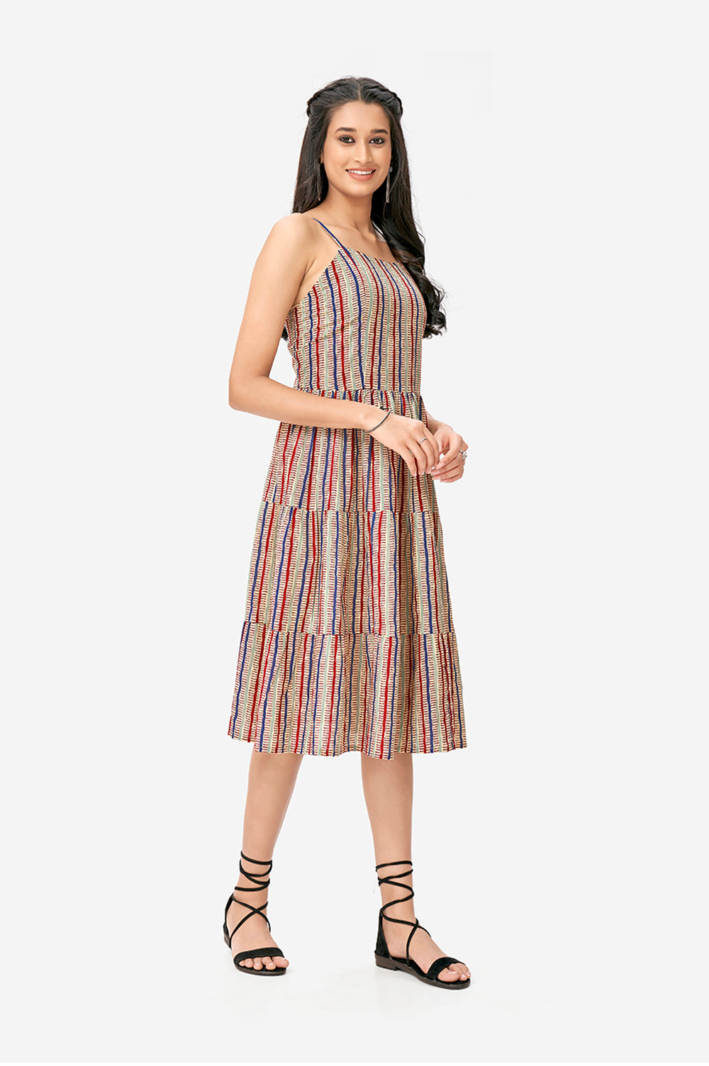 Vertically Aztec Print Multicolor Maxi Dress