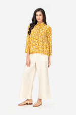 Mustard Yellow Shirt Short Floral Top