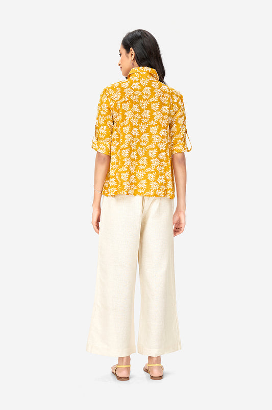 Mustard Yellow Shirt Short Floral Top