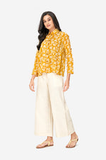 Mustard Yellow Shirt Short Floral Top