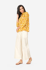 Mustard Yellow Shirt Short Floral Top