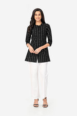 Charcoal Black Floral Regular Fit Kurta Top