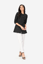 Charcoal Black Floral Regular Fit Kurta Top