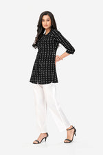 Charcoal Black Floral Regular Fit Kurta Top
