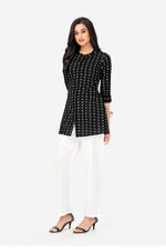 Charcoal Black Floral Regular Fit Kurta Top