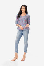Lapis Lazuli Lotus Print Cotton Tunic