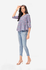 Lapis Lazuli Lotus Print Cotton Tunic