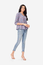 Lapis Lazuli Lotus Print Cotton Tunic
