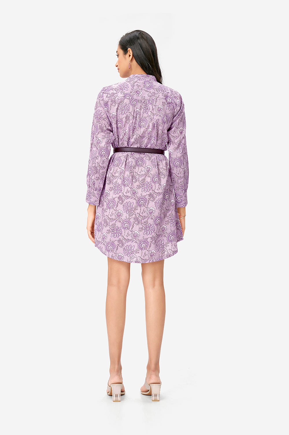 Mauve Purple Ethnic Floral Print Cotton Long Tunic