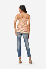 Lime Yellow Lotus Print Peplum Top