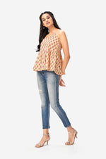 Lime Yellow Lotus Print Peplum Top