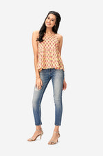 Lime Yellow Lotus Print Peplum Top