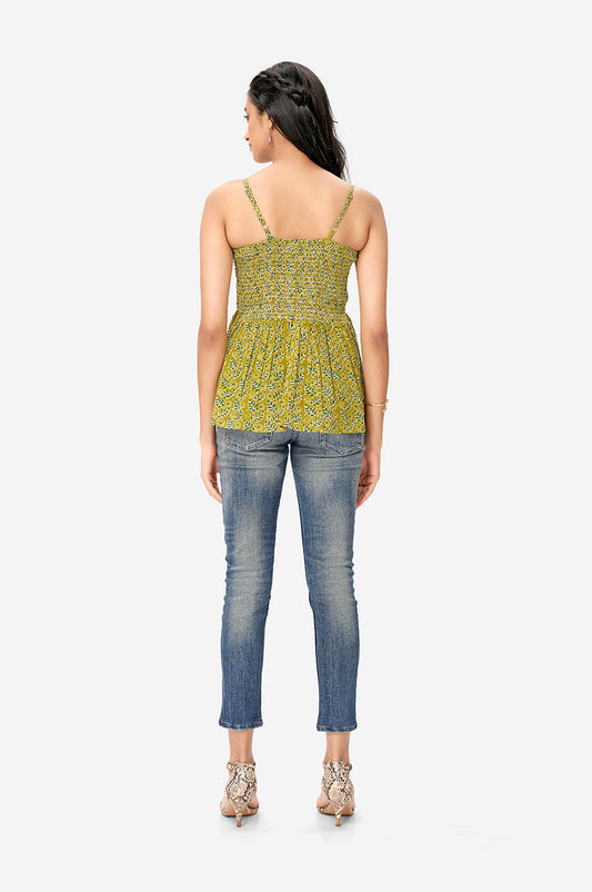 Sheen Green Indian Ethnic Print Peplum Top
