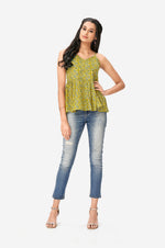 Sheen Green Indian Ethnic Print Peplum Top