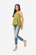 Sheen Green Indian Ethnic Print Peplum Top