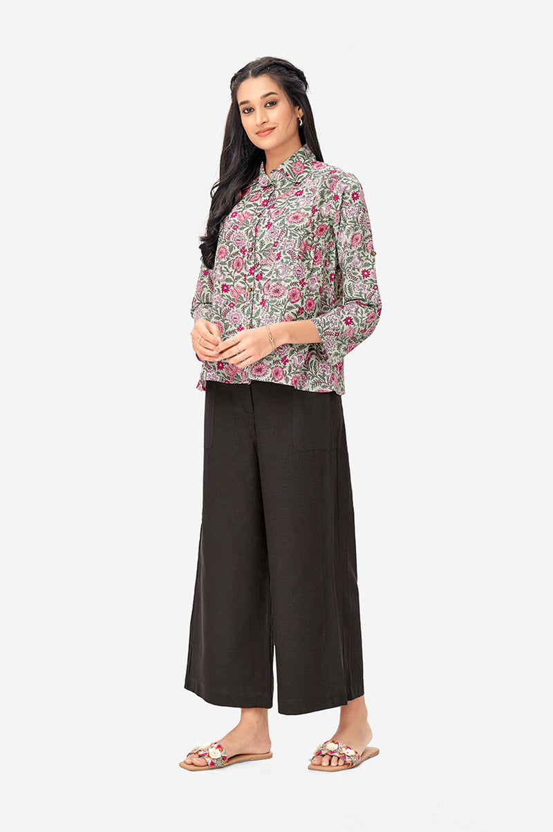 Indian Floral Printed Pastel Green Cotton Top