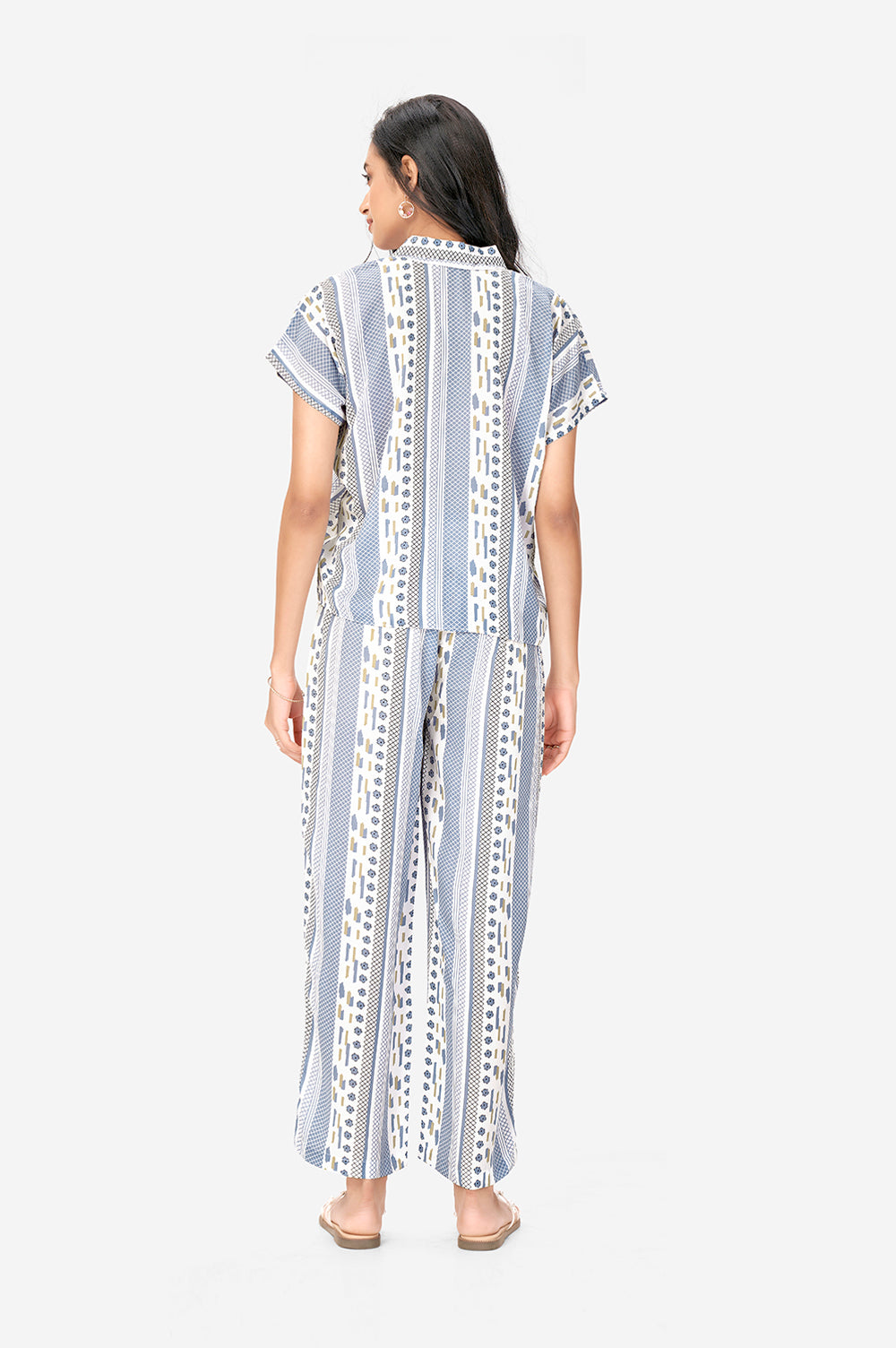 Blue and White Aztec Print Polyster Co-Ord Set