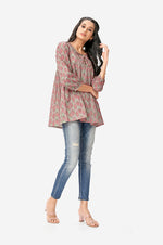 Light Green Floral Printed Cotton Top