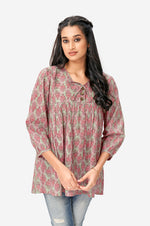 Light Green Floral Printed Cotton Top